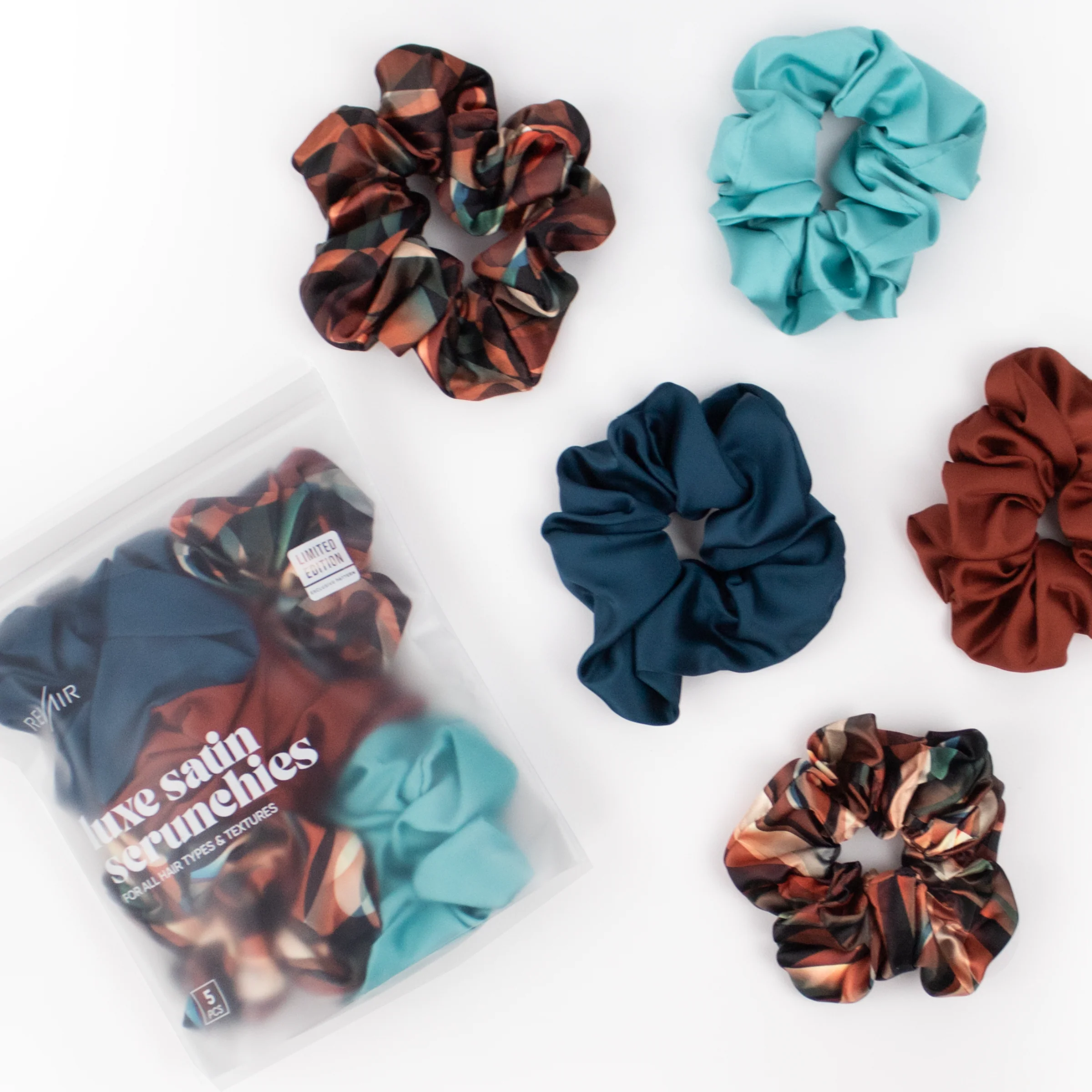 Luxe Satin Scrunchies (5-pack) - Limited Edition Cinnamon Swirl Collection - Image 3